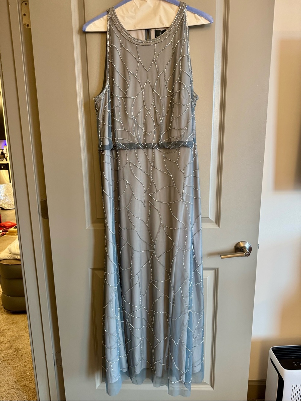 NWT Adrianna Papell Light Blue Beaded Maxi Gown